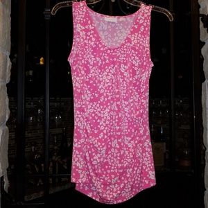 New York & Co Pink & White Leaf/Heart Print Top